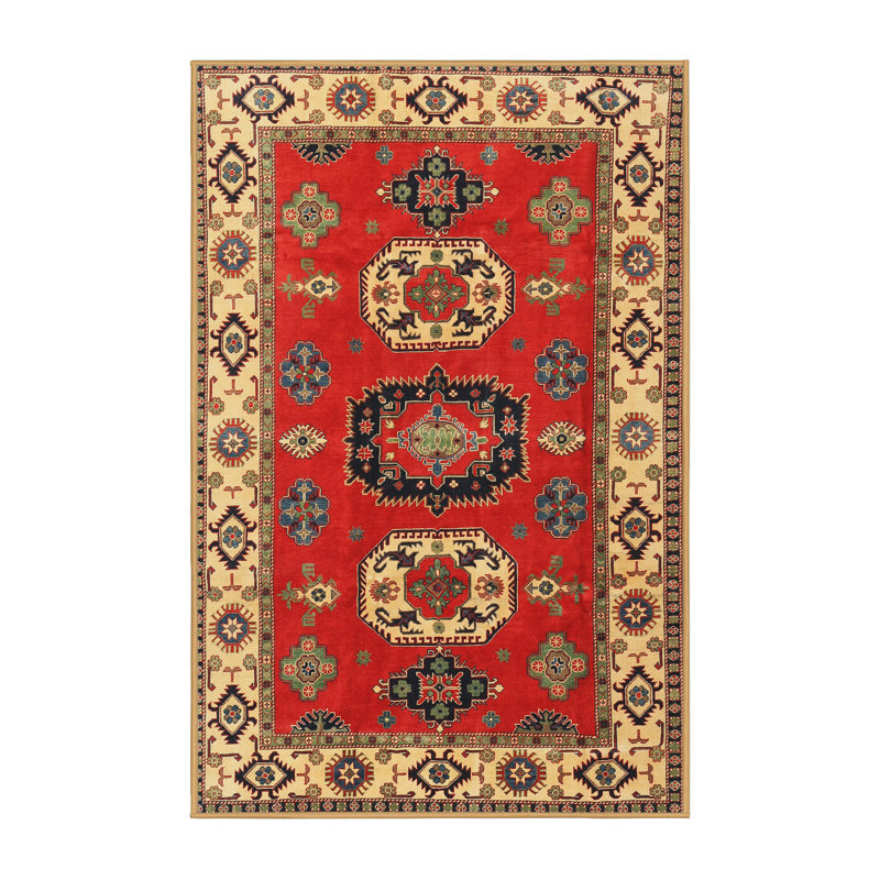Tapis rouge/vert traditionnel Asaph, Rectangle 5 pi x 7 pi