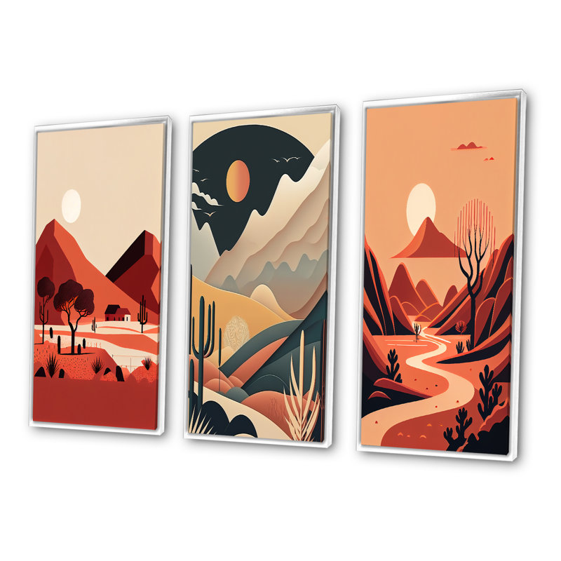 «Full Moon Over Terra Cotta Mountains», 3 pièces sur toile, Blanc, H 32 po x l 48 po