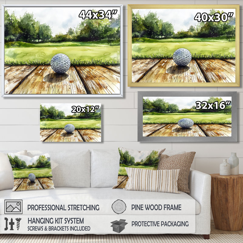 Balle de golf abstraite de la perfection III - art mural grand golf, H 12 po x l 20 po, Cadre flottant, Crème, crème