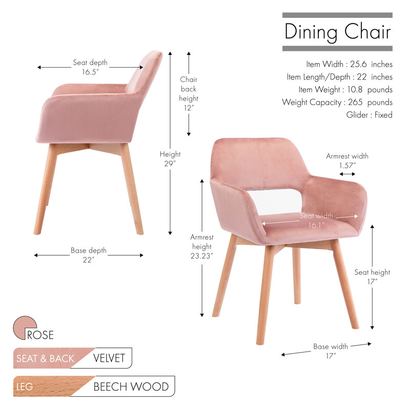 Andrianne Upholstered Dining Chair, Rose