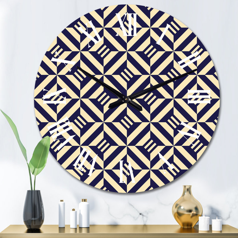 Beige And Black Striped Geometrics - Patterned wall clock, Medium