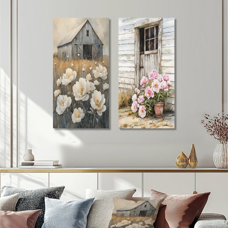 Pivoines par la Milking Barn I - ensemble de 2 impressions murales botaniques en métal, 32" H x 32" W