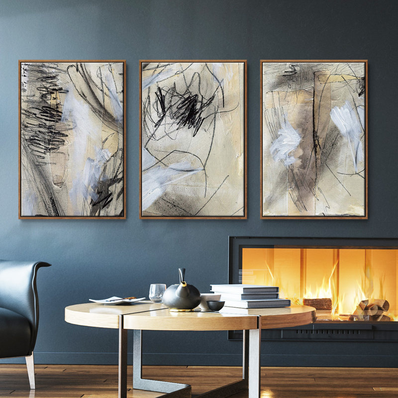 " Masked Notes VI " 3 - Pieces, Walnut Framed, 40" H x 78" W x 2" D
