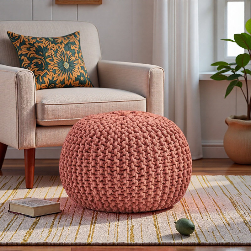 Pouf / repose-pieds 20 po en polyester tissé intérieur / extérieur rond toutes saisons par Jaipur Living