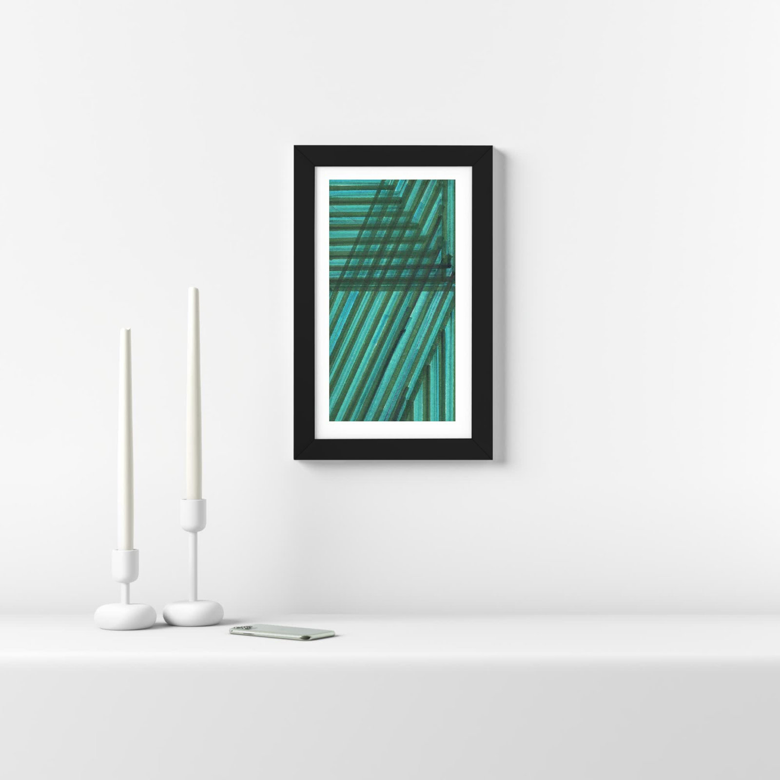 Line Study Blue by Charles Mcmullen, Black Framed Paper, 41.12" H x 24.12" W x 0.88" D