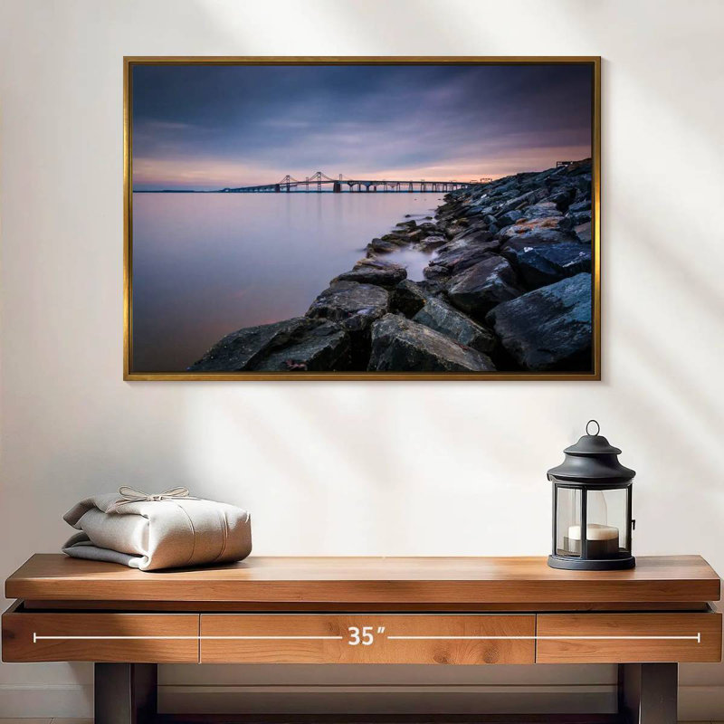 Soirée Chesapeake Bay Bridge, Cadre flottant doré, 25 po x 17 po