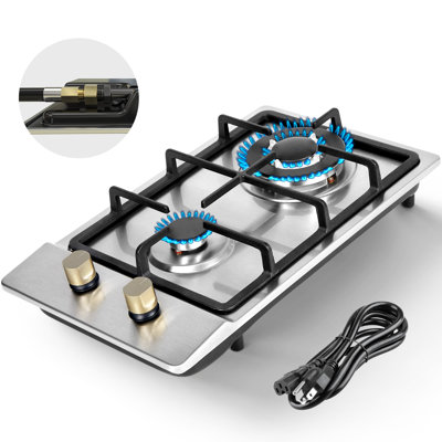 Bestfire 12inch 2-Burner Gas Cooktop, Convertible Propane & Natural Gas Stainless Steel Cooktop with Thermocouple Safety Protection