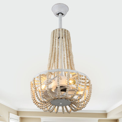 Luminaire de salle à manger 20 po avec ventilateur caché, moteur silencieux et décorations en perles