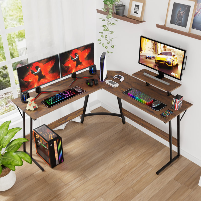 Lakyah L-Shaped Computer Desk, Brown/Black