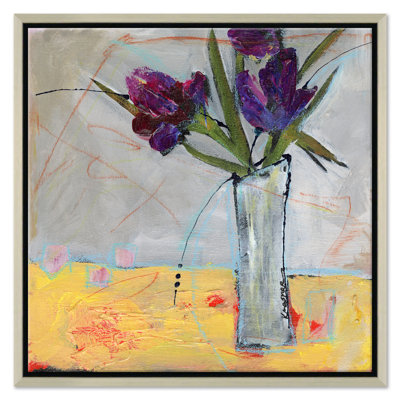 Purple Iris on Yellow Framed Painting Canvas