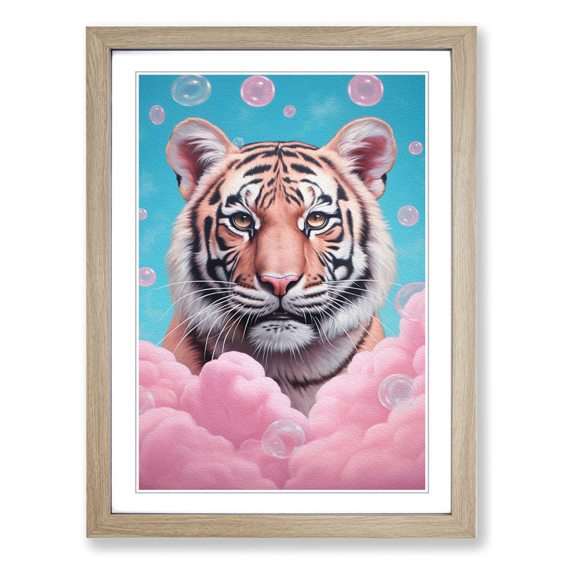 Tiger Bubble Gum Painting - Framed Print, 64cm H x 46cm W, Oak Framed
