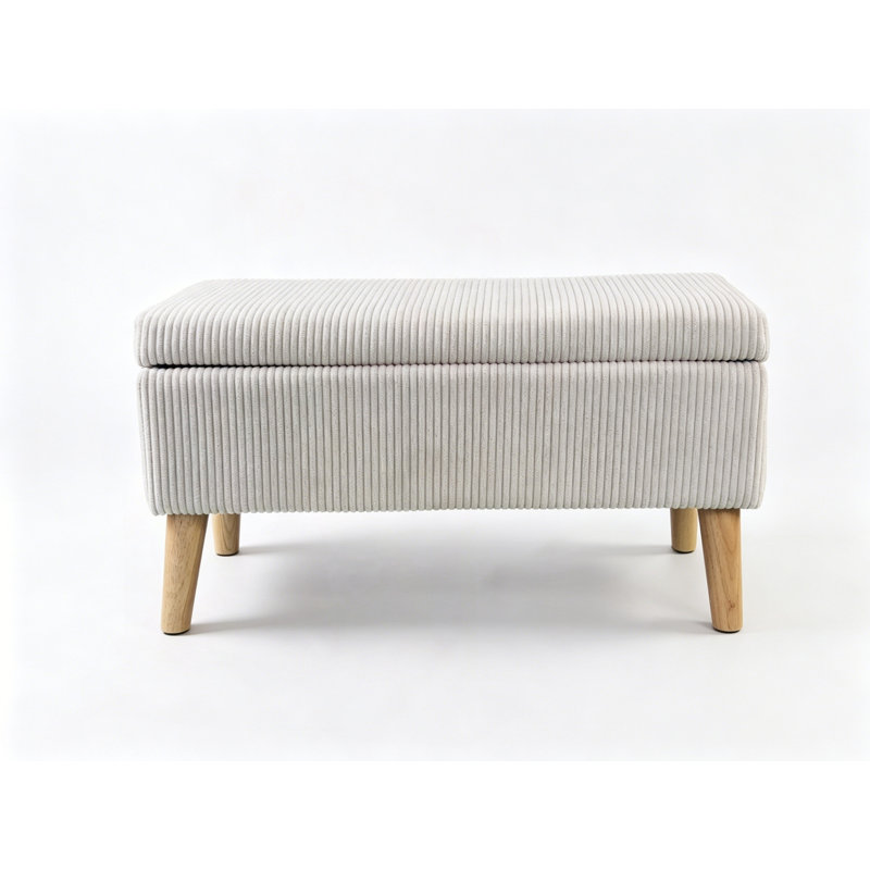 Banc de rangement en velours côtelé avec pieds en bois et rangement rabattable, Beige / patchwork, Beige