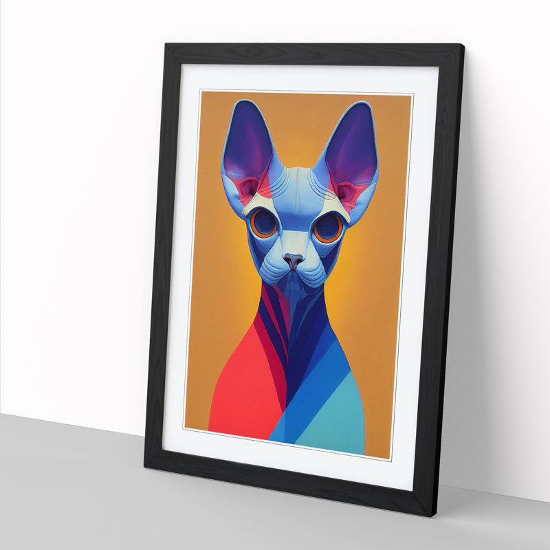 Sphynx Cat Avant Garde - Single Picture Frame Painting, Black, 64cm H x 46cm W x 2cm D