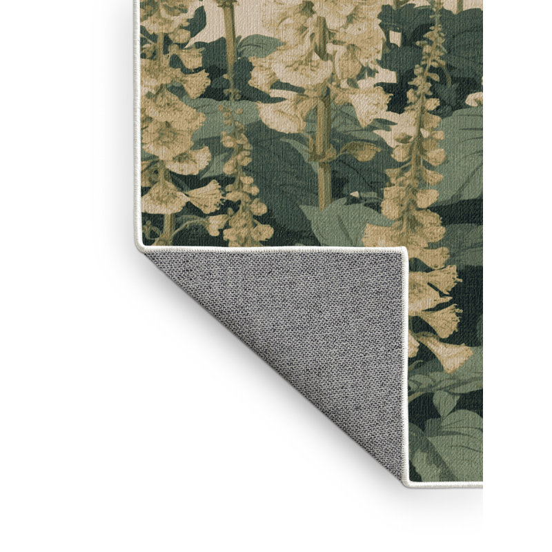 Tapis botanique beige lavable à la machine, Rond 8 pi