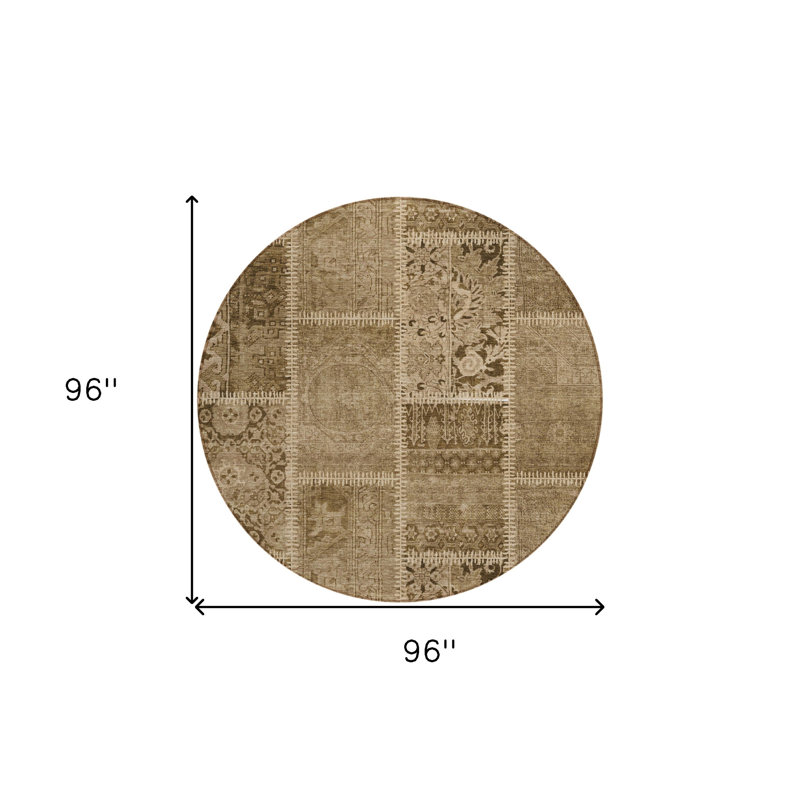 Tapis rond 8 po brun et beige