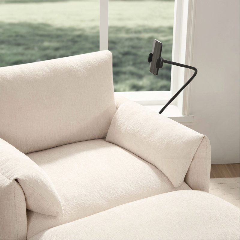 Canapé simple de 38 po avec repose-pieds de rangement, support de téléphone réglable, chargeur USB, poches de rangement latérales, accoudoirs en forme d'oreiller