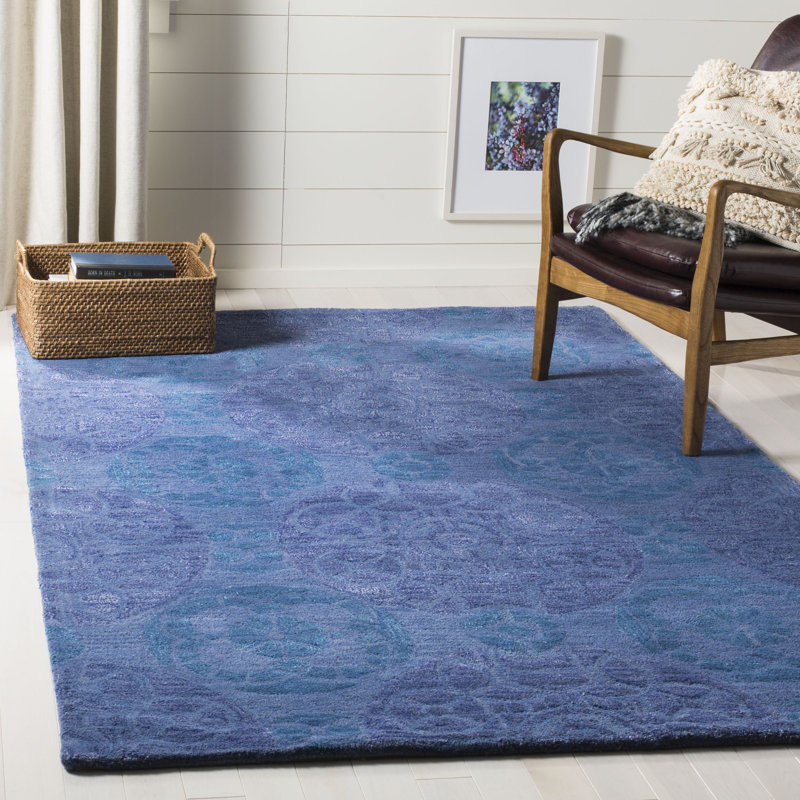 Tapis bleu en laine / viscose touffeté à la main Kouerga, Rectangle 6 pi x 9 pi
