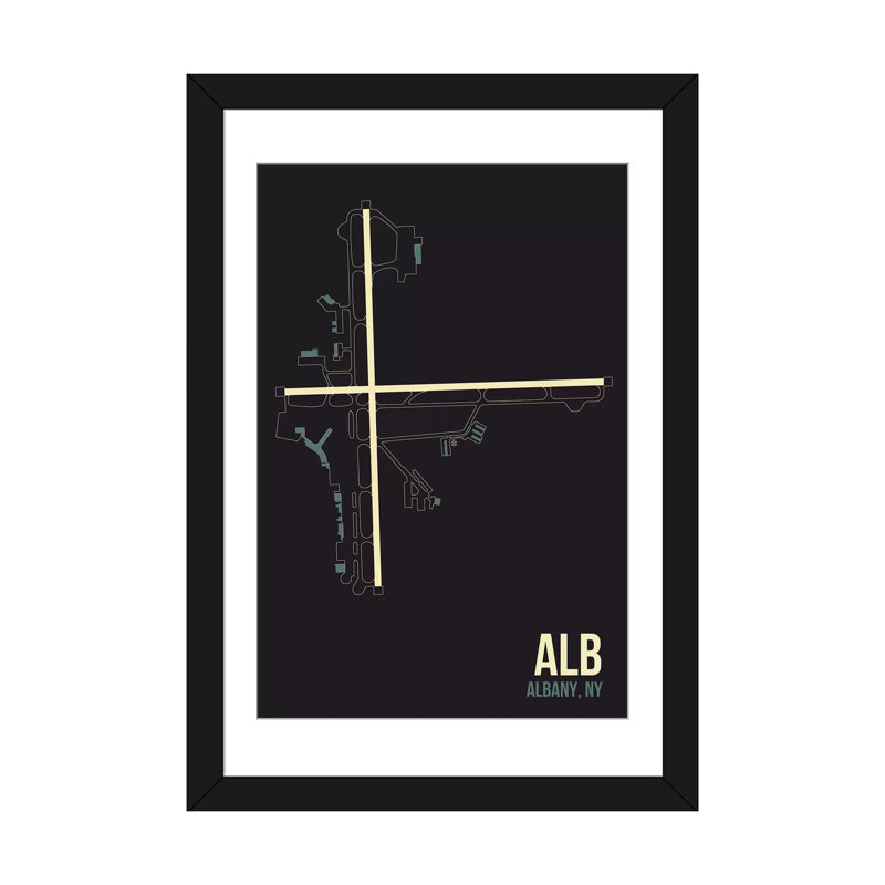 « albany », impression sur toile, "aéroport diagram series", H 24 po x l 16 po x P 1 po, Papier d'art encadré noir, Blanc