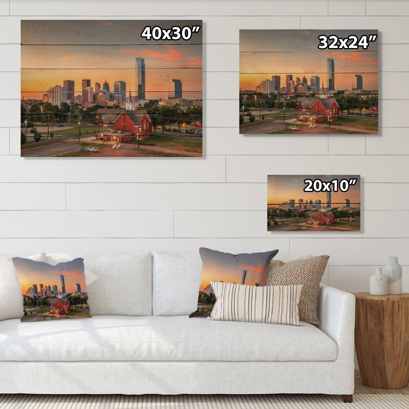 Oklahoma City, coucher de soleil sur bois, H 24 po x l 32 po x P 0,78 po