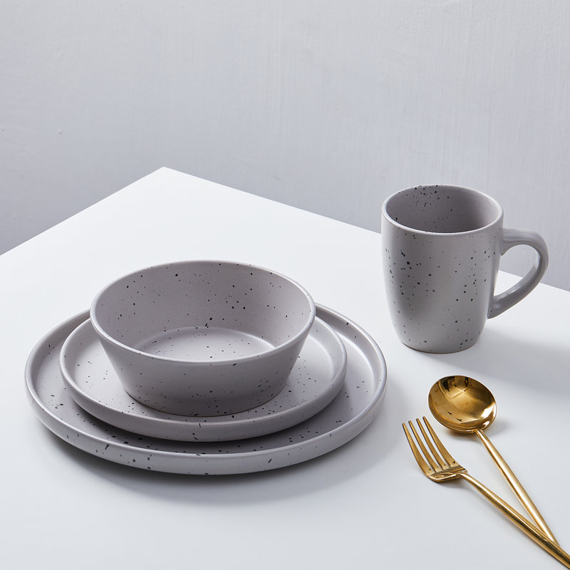 Jade Light Gray Ceramic 32-Piece Dinnerware Set, Service for 8