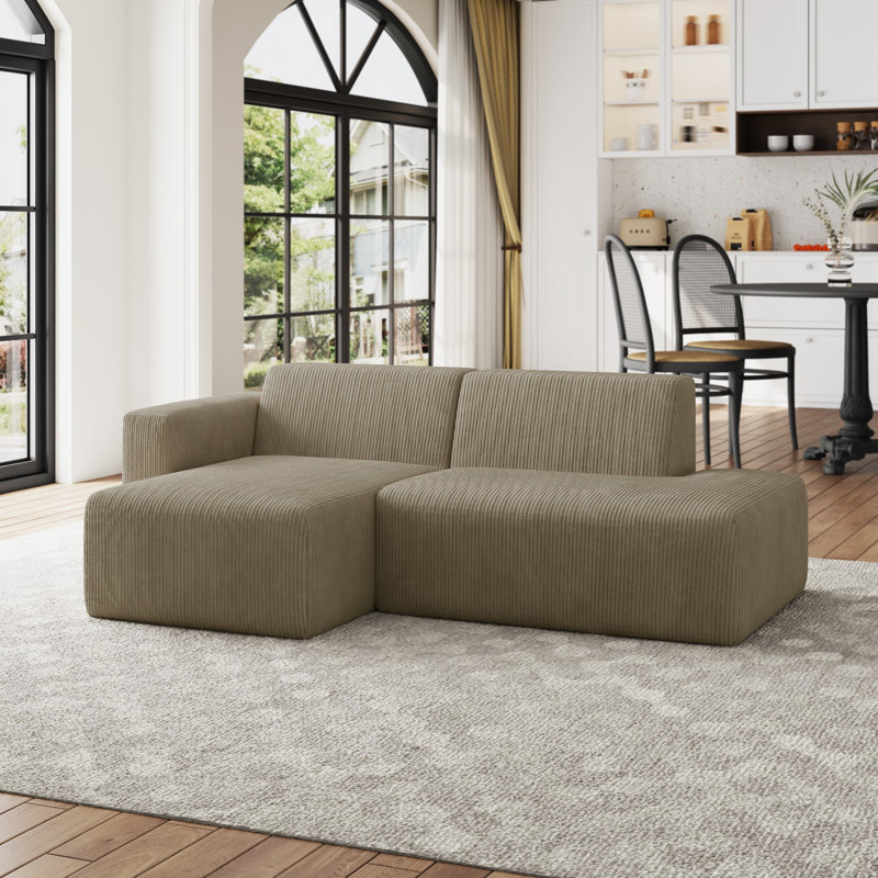 Berlare 2 - Piece Compression Upholstered Boneless Corduroy L-Shaped Modular Sectional Sofa Set – Fully Compressed, No Assembly Required