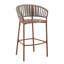 Ensemble de 2 tabourets de bar d'extérieur, structure en teck avec corde beige et coussin beige