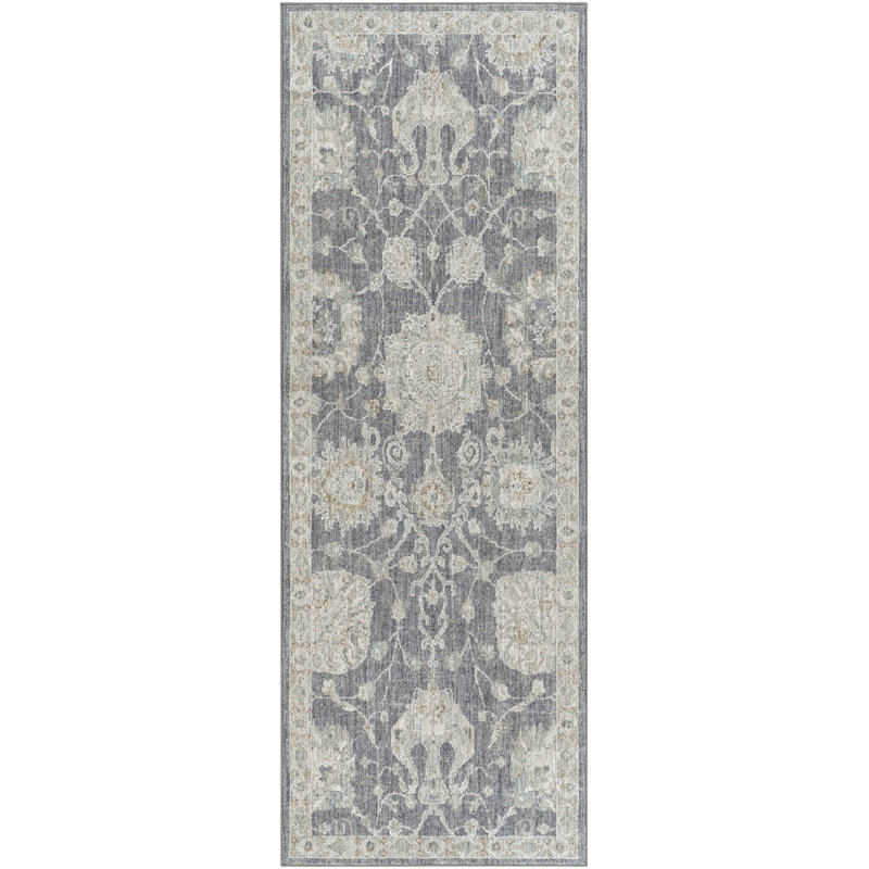 Garlef Machine Woven Oriental Gray/Blue Area Rug, Runner 2'6" x 8'