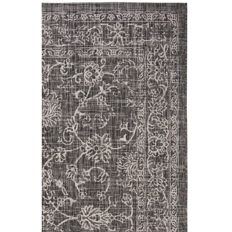 Amedee Performance Floral Indoor/Outdoor Area Rug, Rectangle 2'7" x 5', Black/Ivory