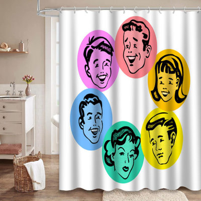 Rideau de douche rétro avec 12 crochets