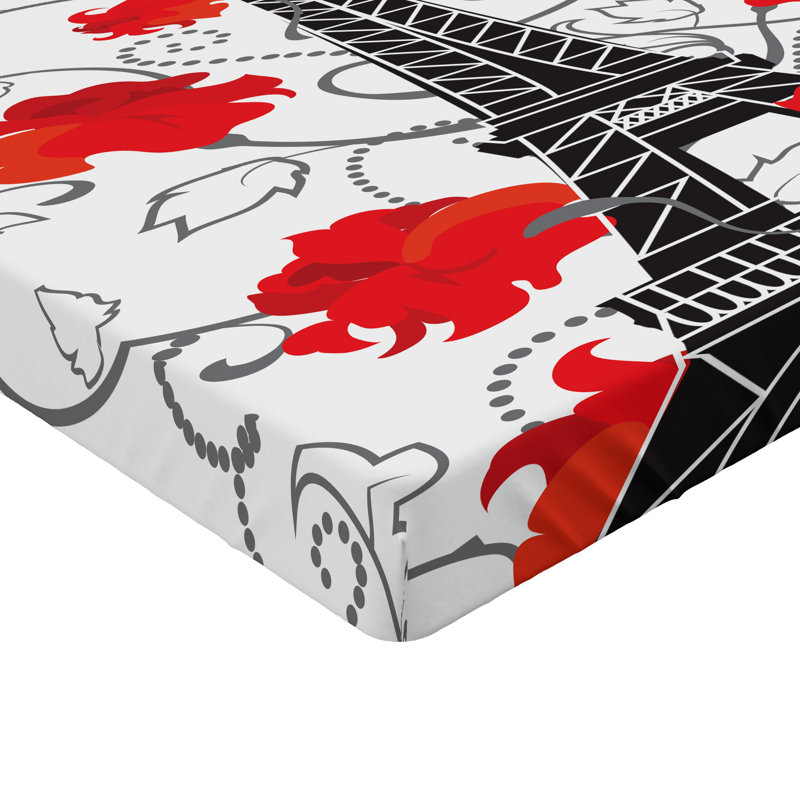 Ensemble de 2 draps-housse Ambesonne Tour Eiffel romantique Paris Art vermillon noir et gris, Drap-housse de taille double