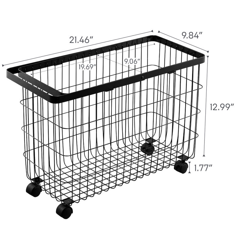 Black Rolling Wire Laundry Basket with Wheels