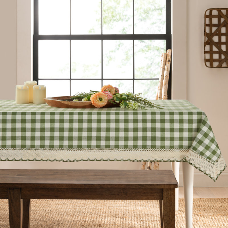 Linhart Checkered Cotton Blend Tablecloth, 104" x 60", Sage