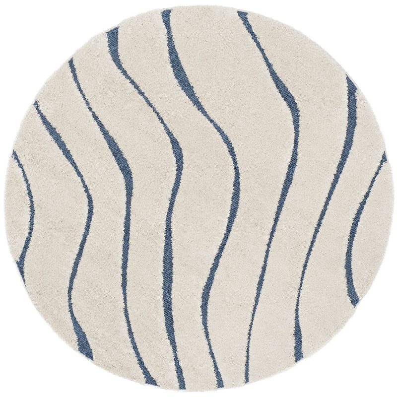 Ashal Shag Cream/Blue Area Rug, Round 6'7"