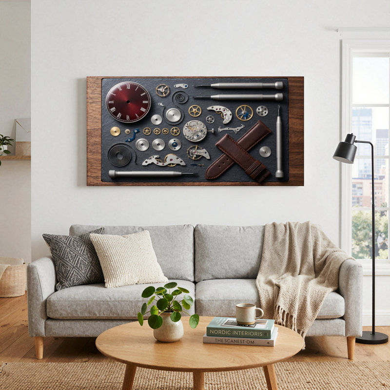 Ensemble de 1 tableau sur toile représentant une montre mécanique, 32“W x 16”H, Wrapped Canvas