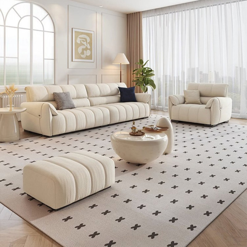 Canapé moderne simple décontracté, Blanc cassé, H 35,4 po x l 110,2 po x P 37,8 po