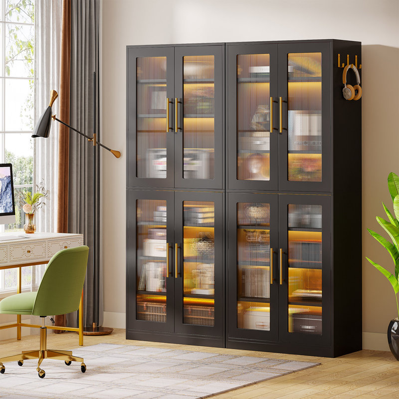Bibliothèque Jahnari avec portes et lumière DEL, Noir, noir, noir, noir