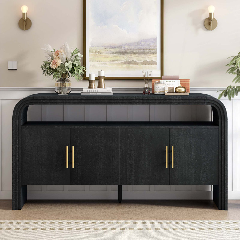 Élégant buffet avec placage de sapin traité, convient au vestibule, au couloir, au salon, au vestibule, au couloir, Noir