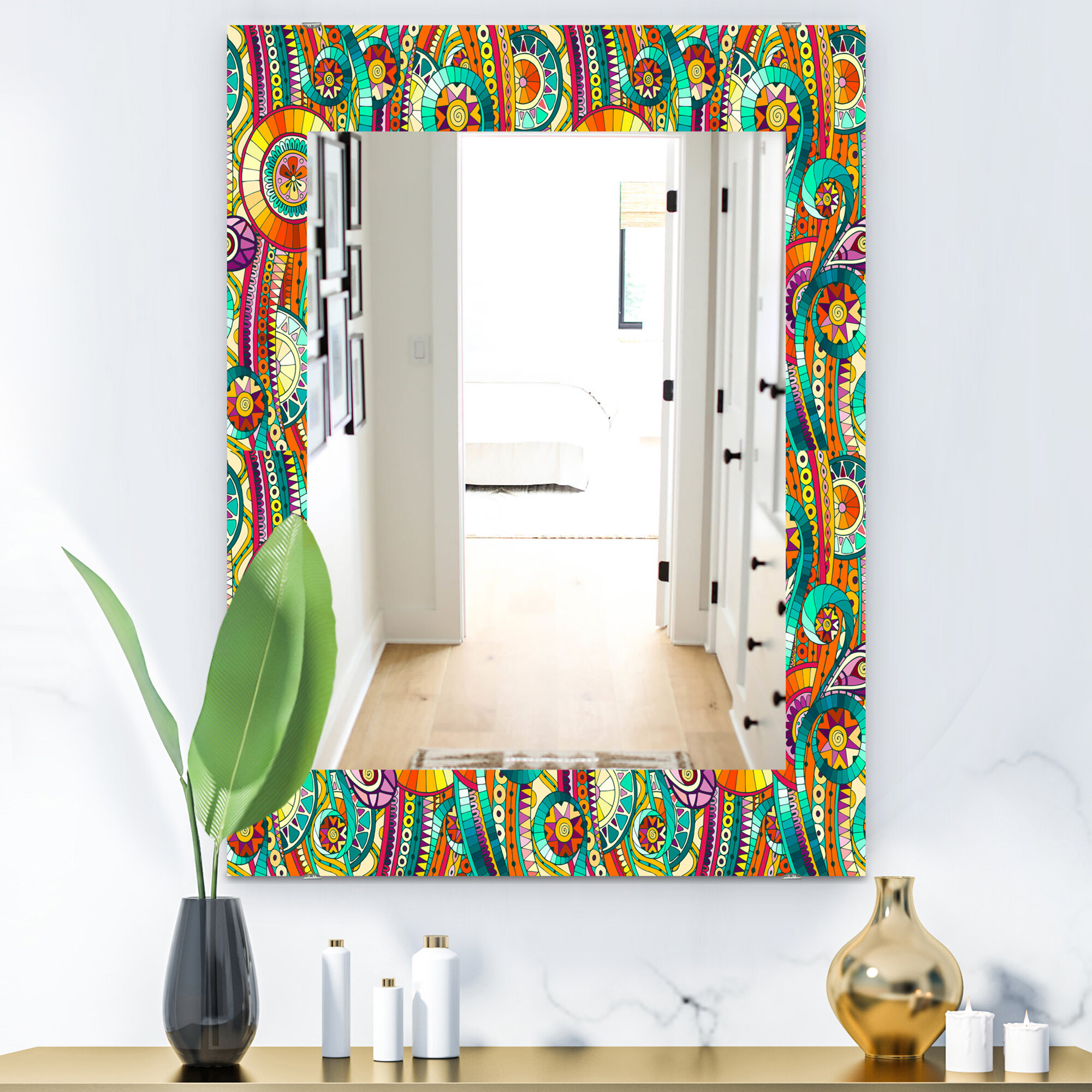 East Urban Home Tribal Glass Flat Wall Mirror 