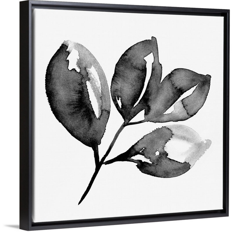 Feuille II, Toile avec cadre noir, H 14 po x l 14 po