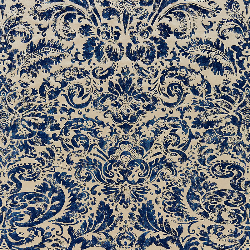 Modern Luxury Palladio Velvet Damask Fabric, Lapis