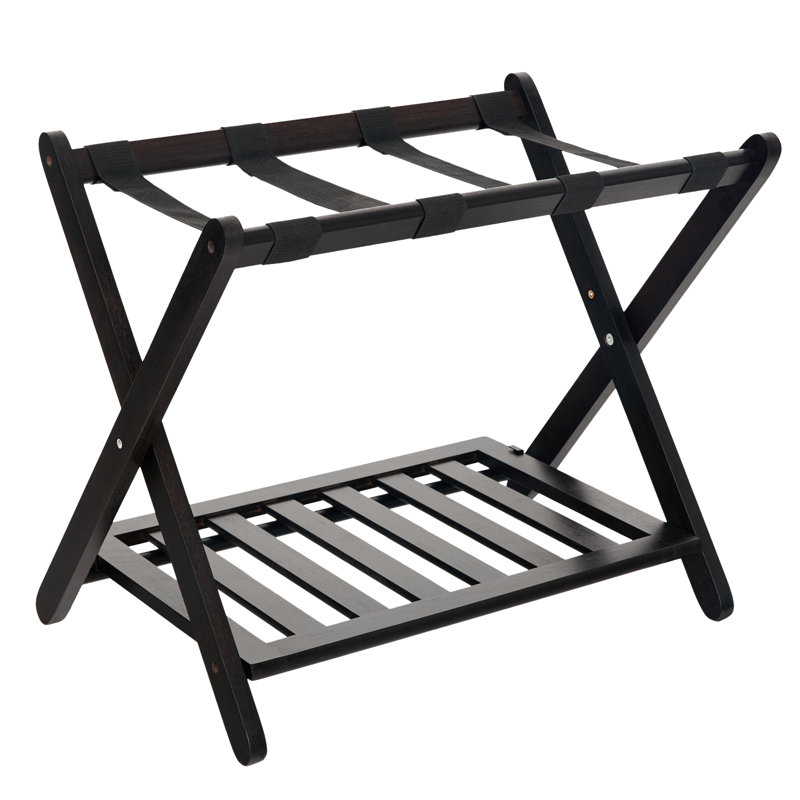 Porte-bagages pliant en bambou avec rangement, Noir