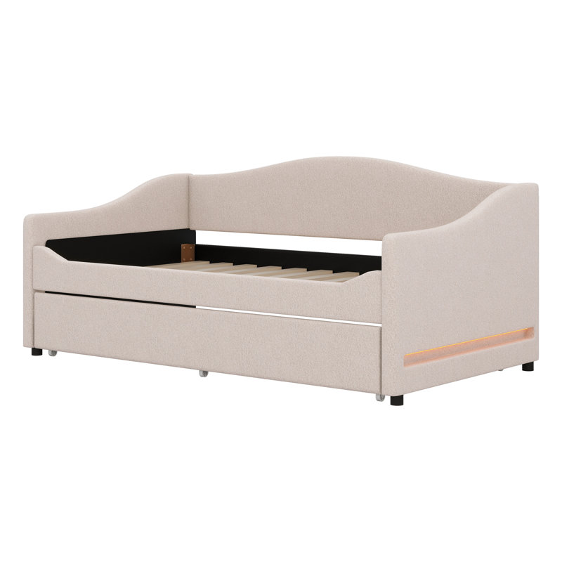 Lit de jour rembourré avec lumière et lit gigogne, Beige