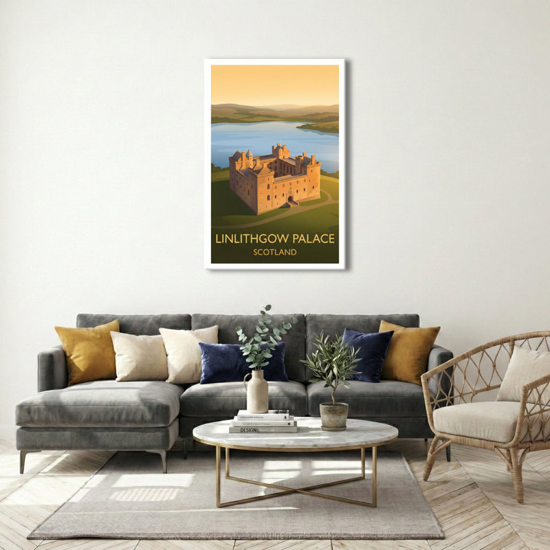 Linlithgow Palace, Scotland - Romantic Sunset Castle Travel Poster. Giclee Print On Wrapped Canvas. Wall Art, Home Decor - Castles & Palaces, Scotland - Wrapped Canvas Print