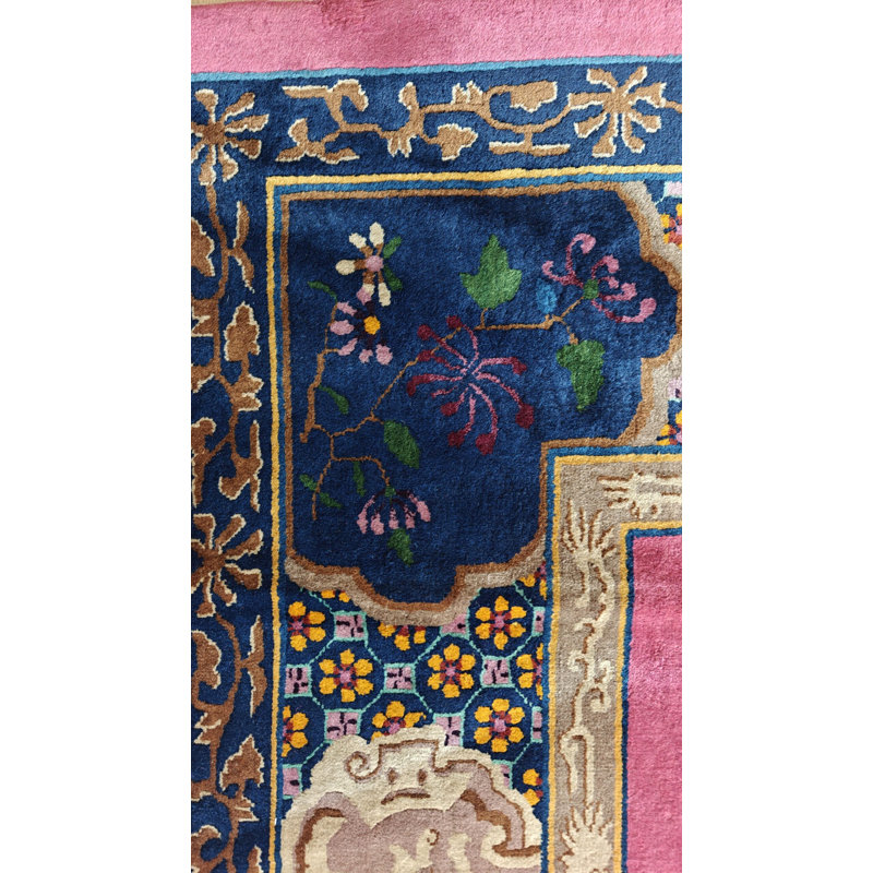 Hand Knotted Wool Floral Area Rug in Pink
