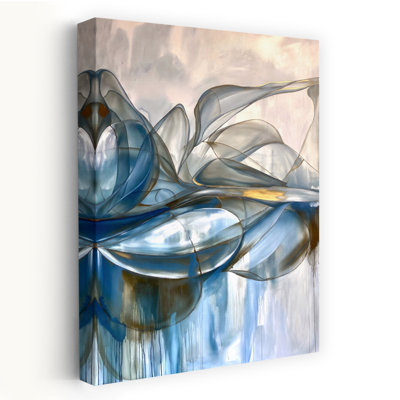 «Golden Blue Flow», reproduction d'art contemporain délicat et abstrait