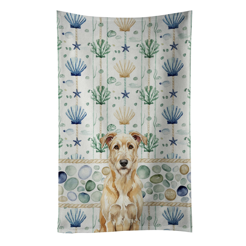 Wheaten Irish Wolfhound Coastal Sea Glass Kitchen Towel, Wheaten Irish Wolfhound