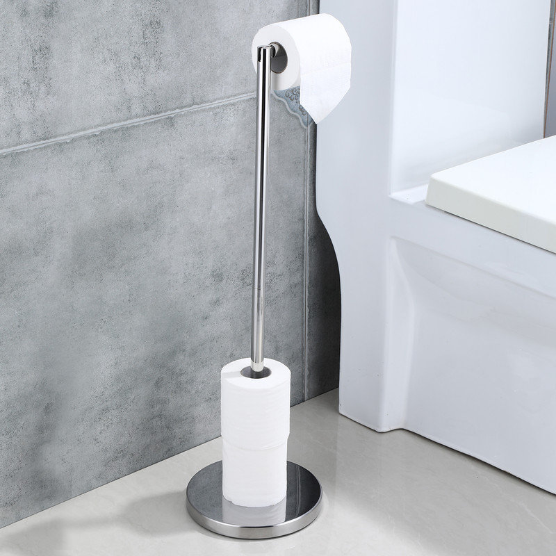 SunnyPoint Classic Free Standing Toilet Tissue Paper Roll Holder Stand;  Brush Chrome 