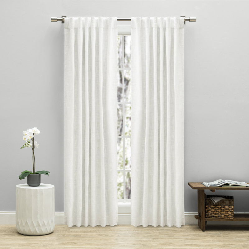 Bouton Gorgeous Textured 100% Blackout Insulated Curtain Panel, 52" W x 84" L, White