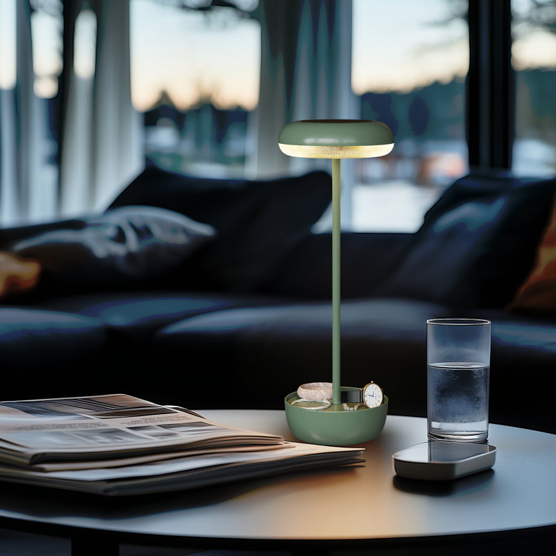 Aluna 13.75'' Solar&Battery Powered Outdoor Metal Table Lamp, Green