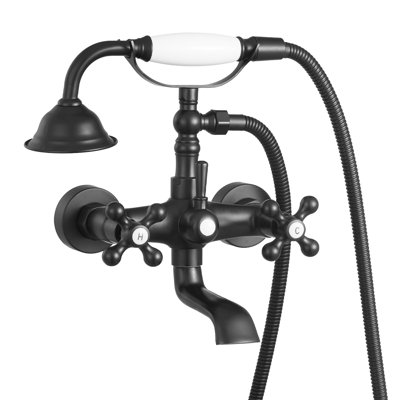 Robinet de baignoire sur pattes, robinets de baignoire muraux avec douche à main, ensemble de douche de robinet de baignoire sur pattes noir mat avec bras pivotants réglables et bec rotatif à 360 ° pour baignoire